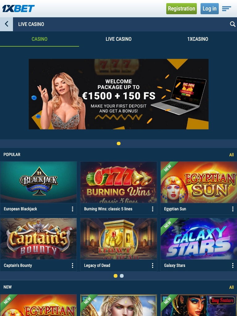 1xbet casino tablet