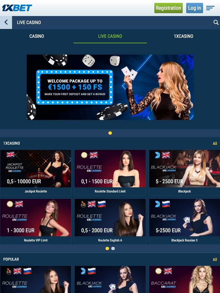 1xbet live casino tablet