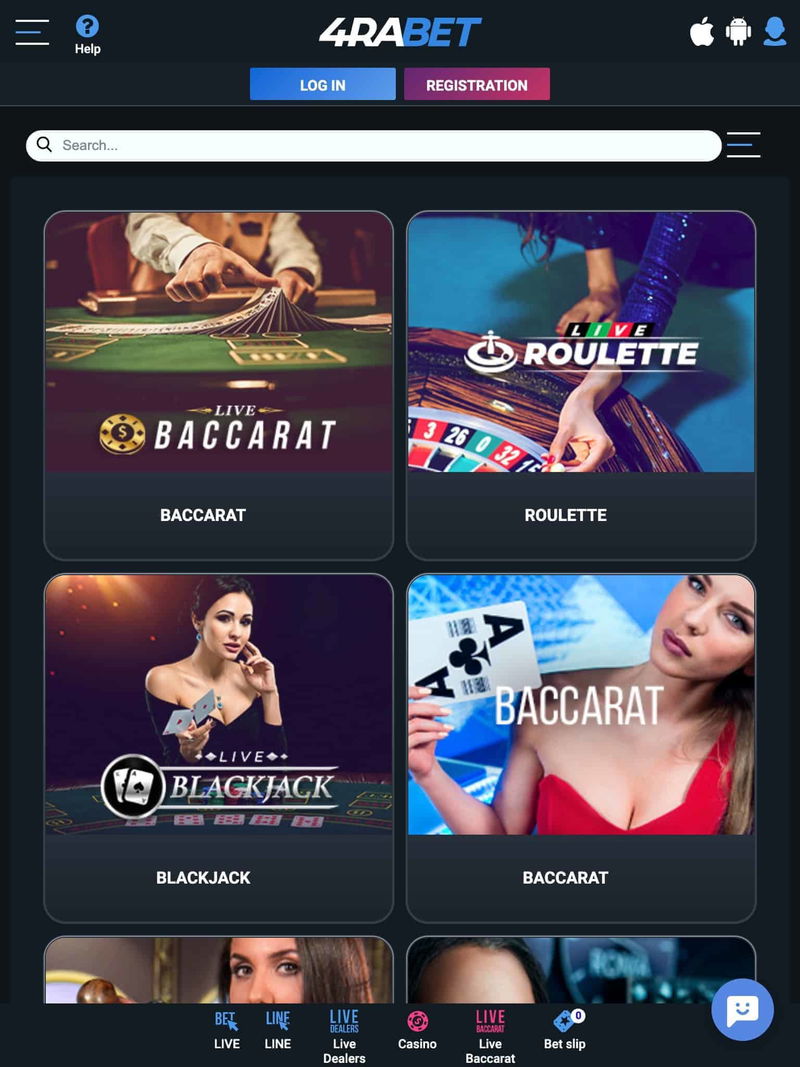 4rabet live casino tablet