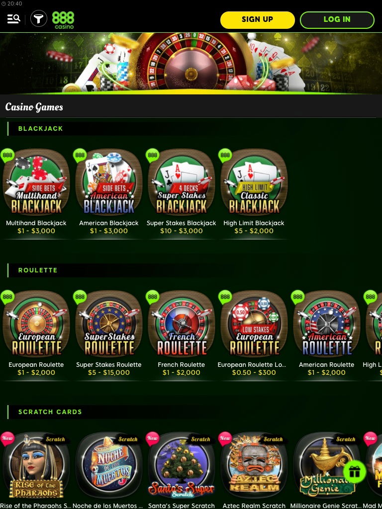 888 casino tablet