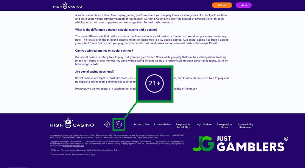 High5casino Minimum Age Requirement 21