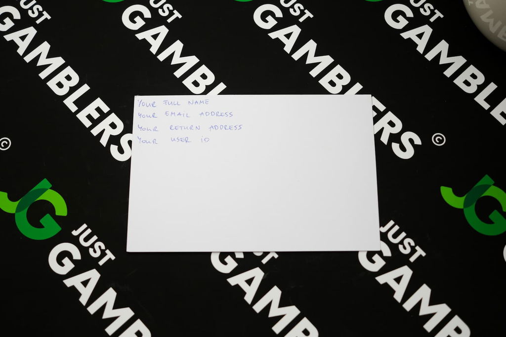 Photo of what you need to complete the American Luck mail-in request postcard.