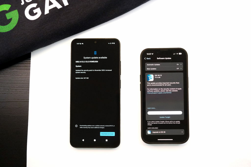 Photo showing the Android and iOS operating system on respective devices.
