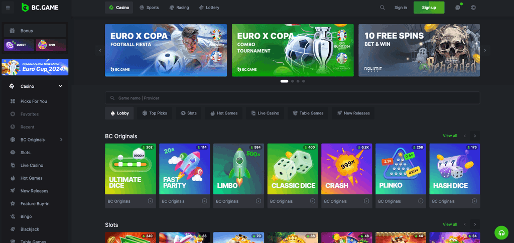 BC Game Casino Section