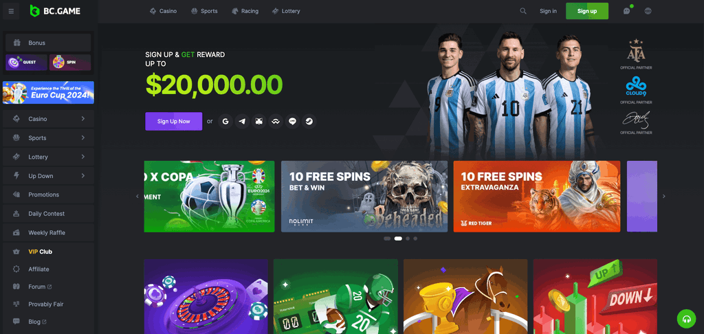 BC Game Homepage Screenshot