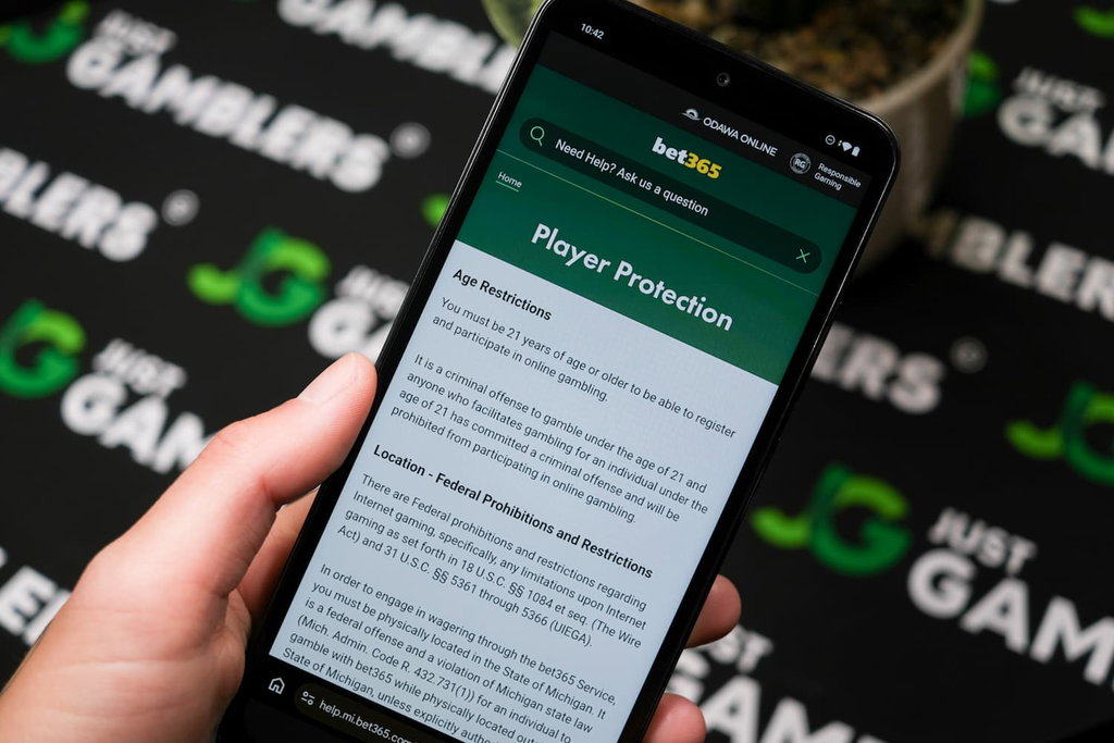 Photo showing bet365 Casino player protection information.