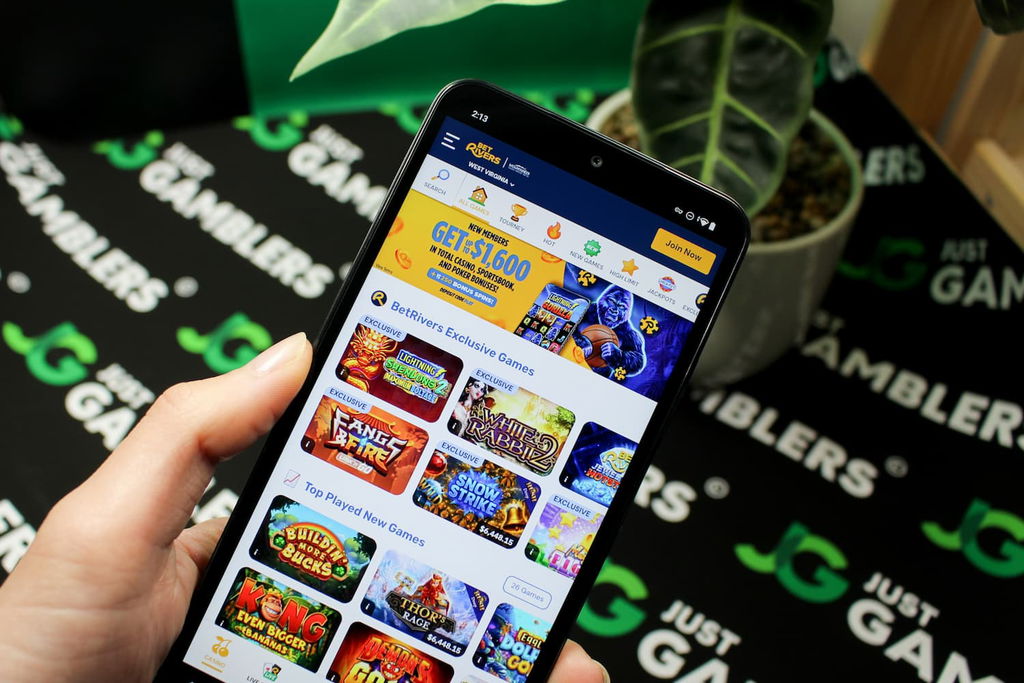 Photo of BetRivers WV online casino on an iPhone.