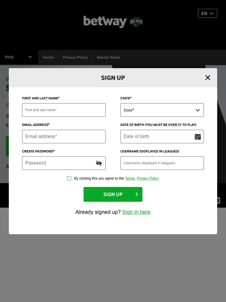 betway united states register tablet