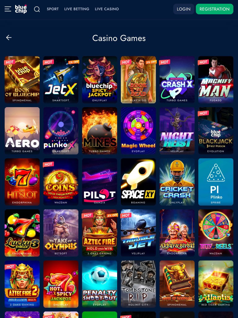 bluechip india casino tablet