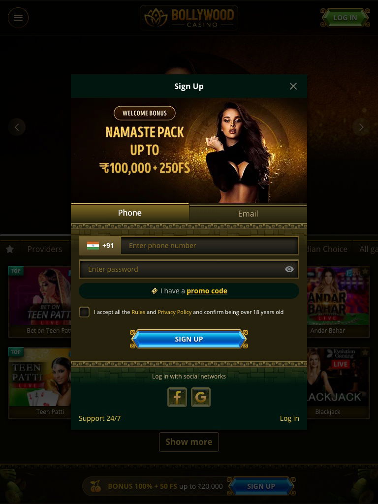 bollywood casino india register tablet