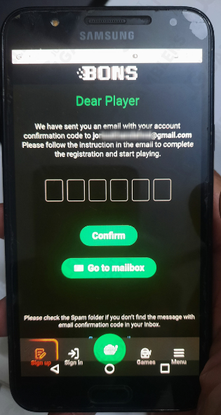 Bons Registering Process Confirmation Code