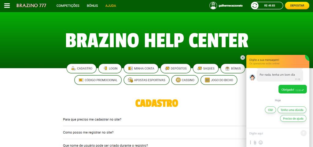 Brazino777 Atendimento Cliente