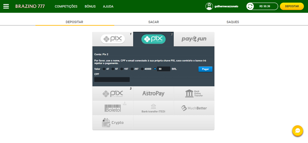 Brazino777 Métodos Depósito Saque