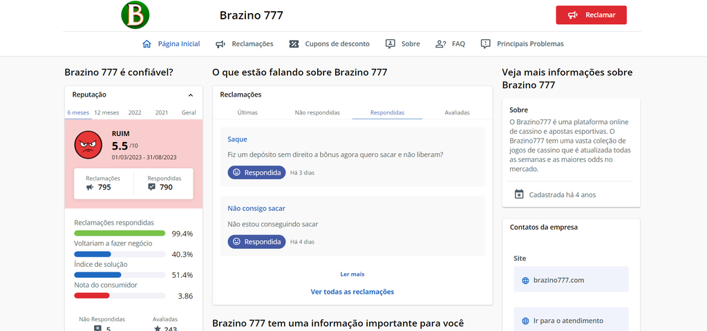 Brazino777 reputação