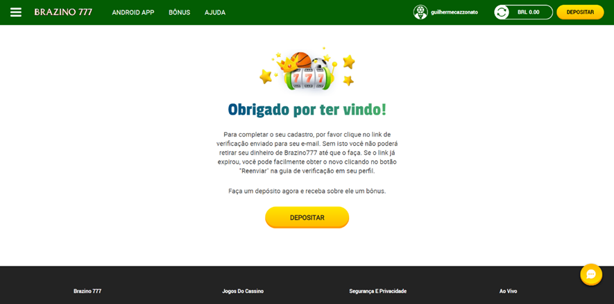 cadastro concluido brazino777