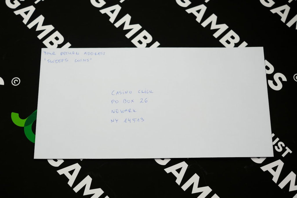 Photo of what you need to complete the Casino.Click mail-in request envelope.