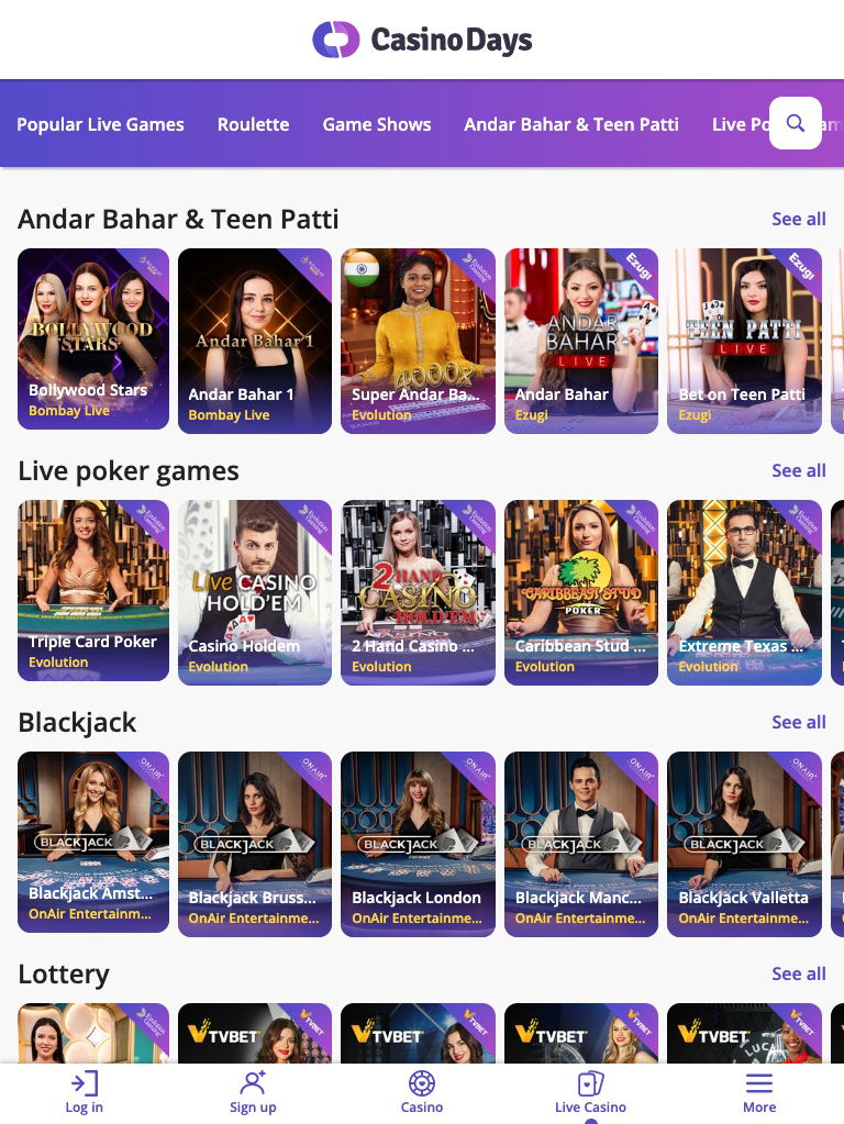 casino days india live casino tablet