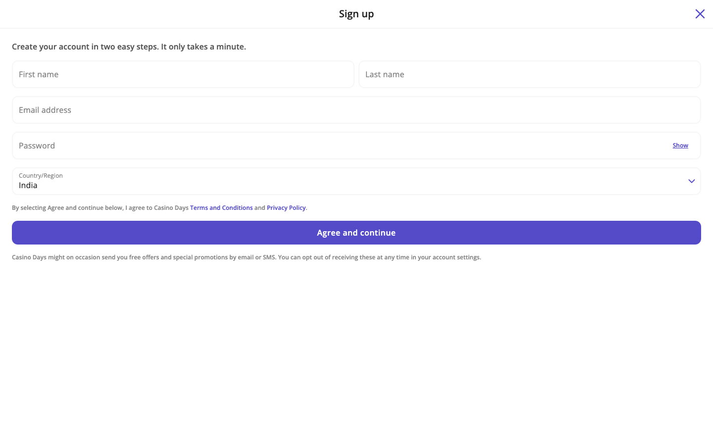 casino days india register