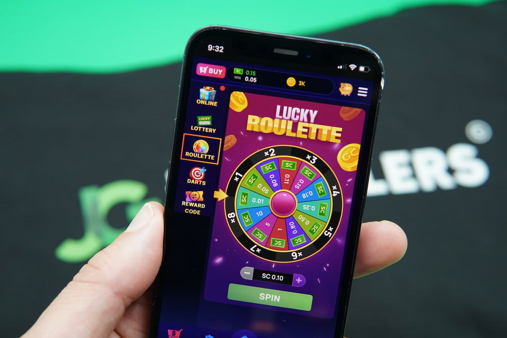 Patrik Lidin holding an iPhone with the Coolspin casino daily bonus page loaded on the webpage.