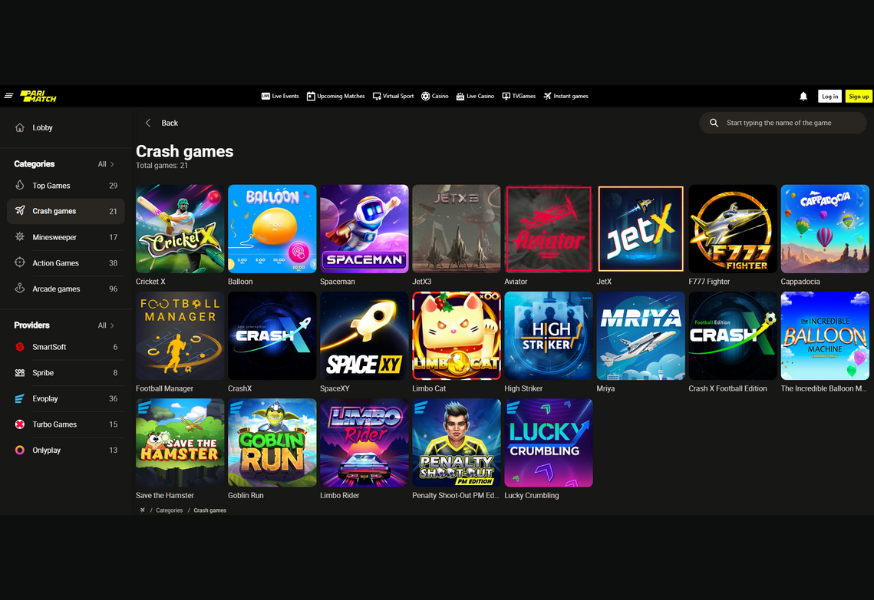 Crash Casino Most Games Lobby