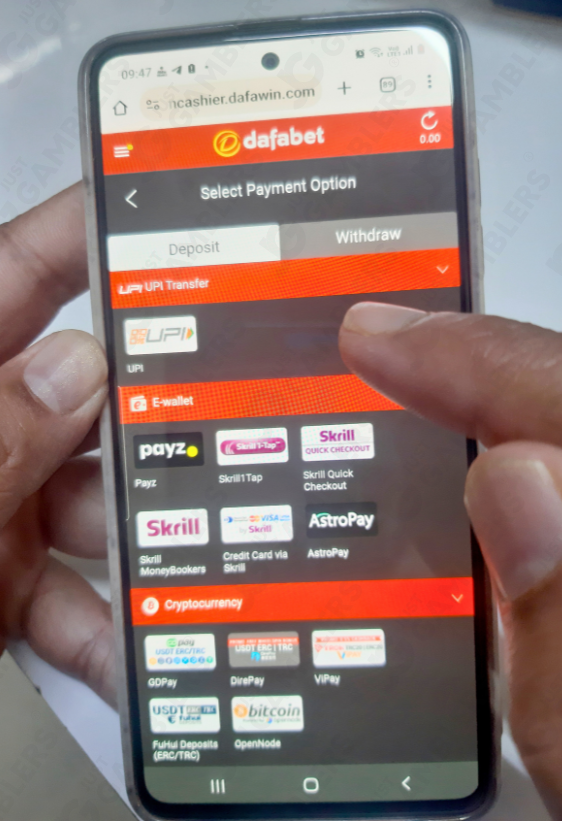 Dafabet Payment Methods