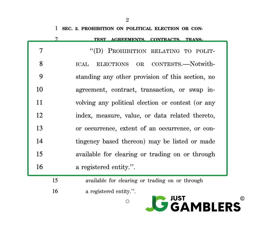 Screenshot of the bill S5100: The Ban Gambling on Elections Act