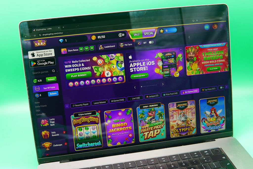 MacBook with the DingDingDing starting page loaded in Chrome browser.