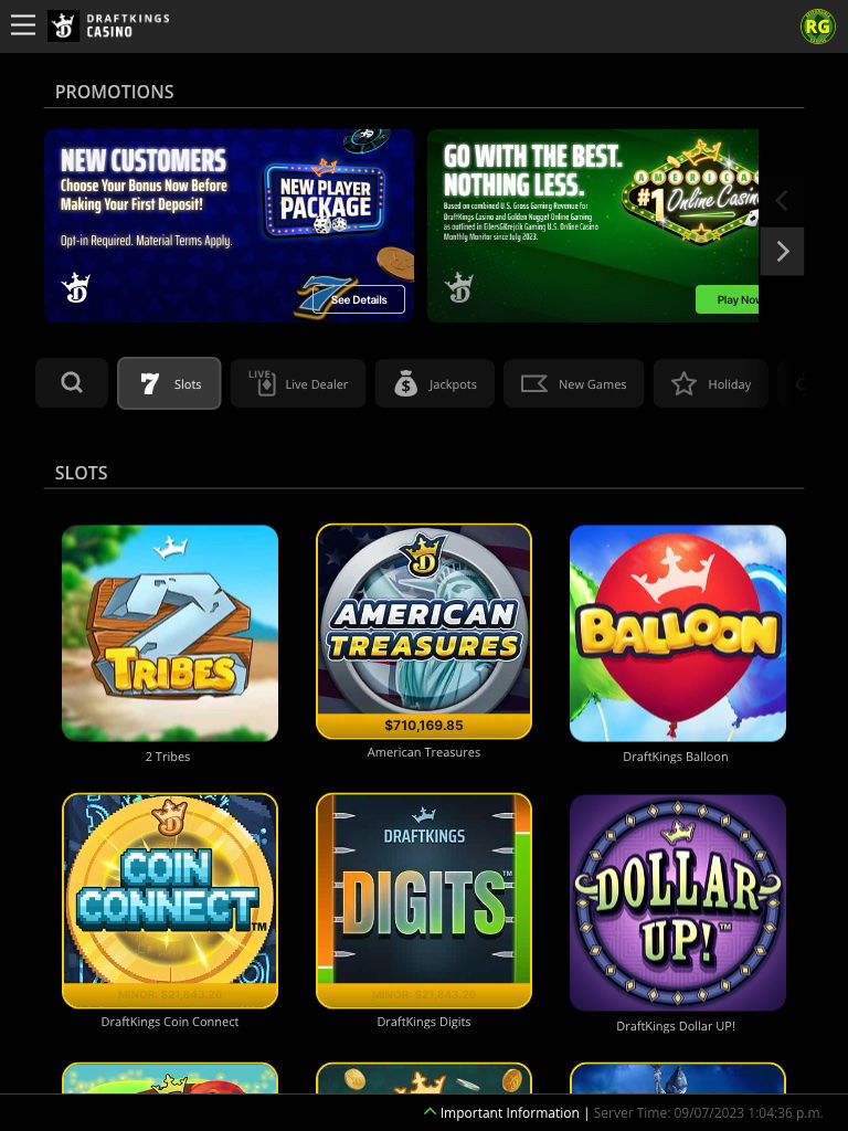draftkings united states casino tablet