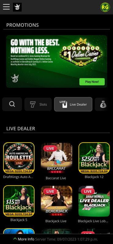 draftkings united states live casino mobile