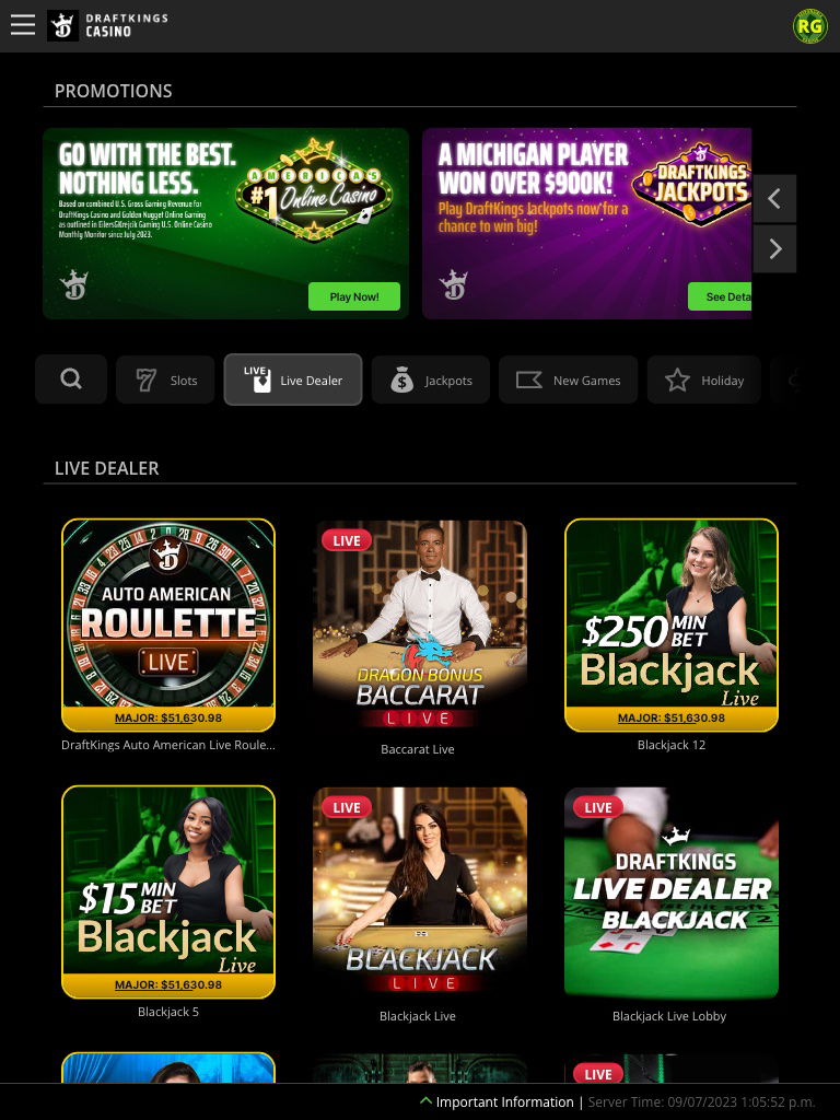draftkings united states live casino tablet