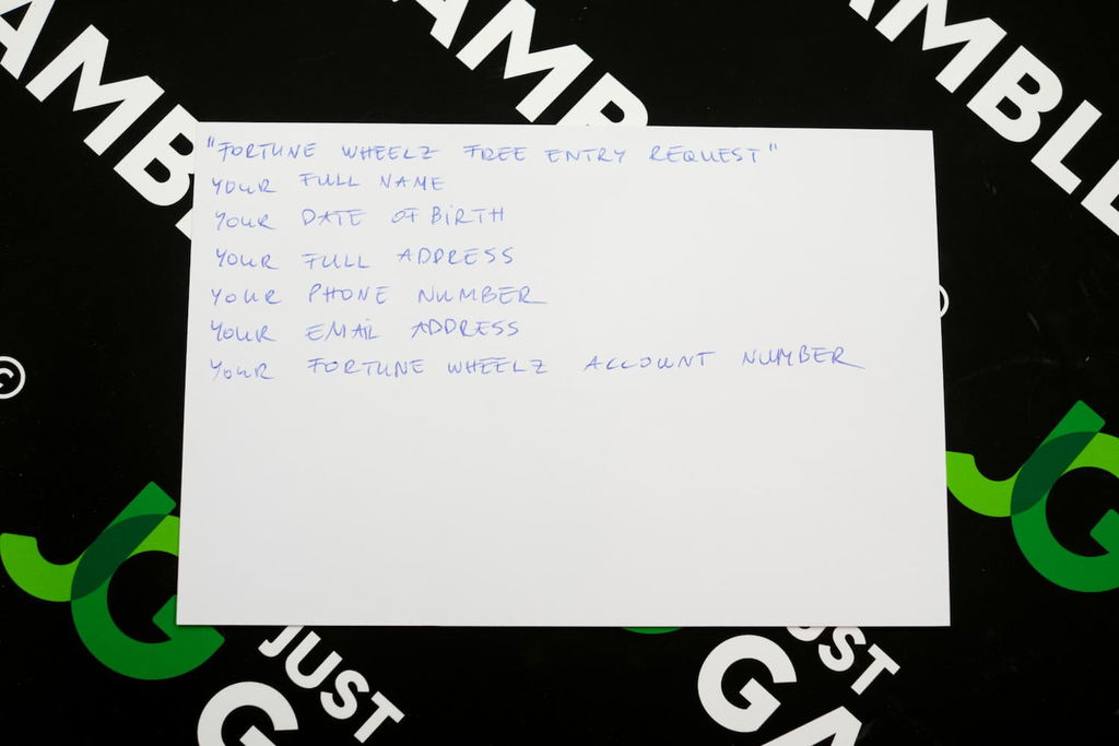Example of how you should write the Fortune Wheelz mail-in request, and what you need to complete it.