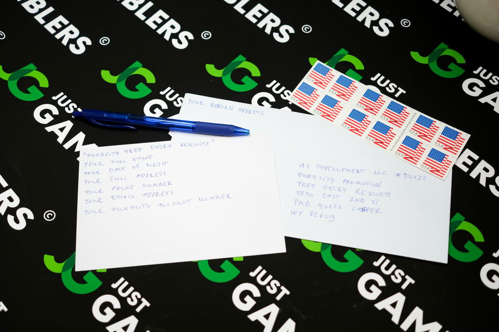 Photo of what you need to complete the FunzCity mail-in request for free SC.