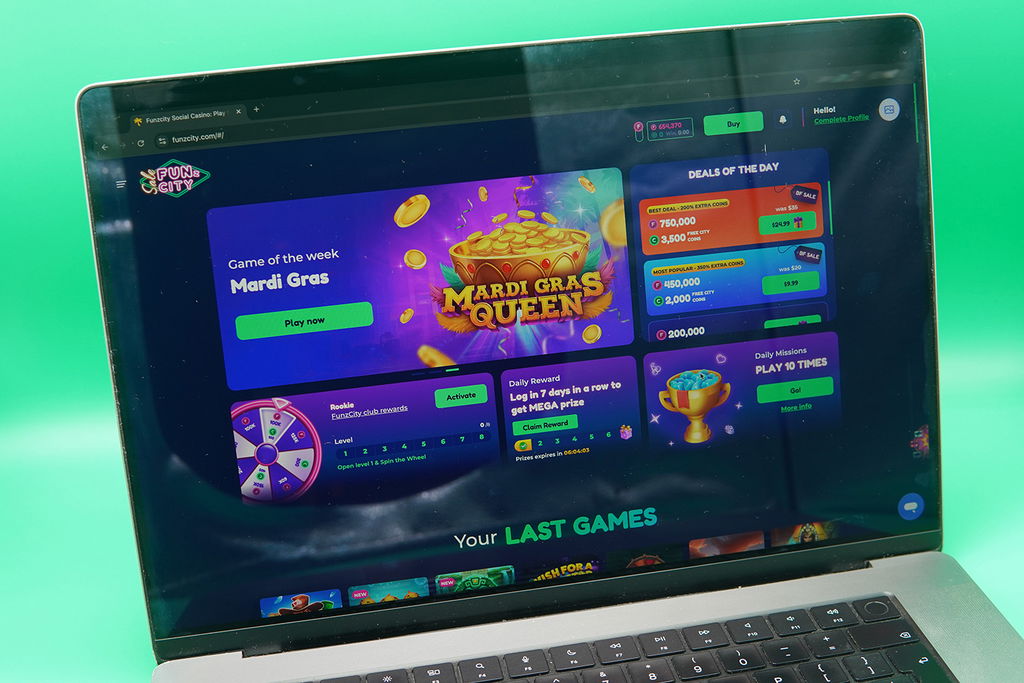 MacBook with the FunzCity starting page loaded in Chrome browser.