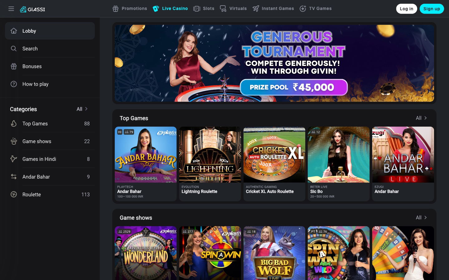 glassi india live casino