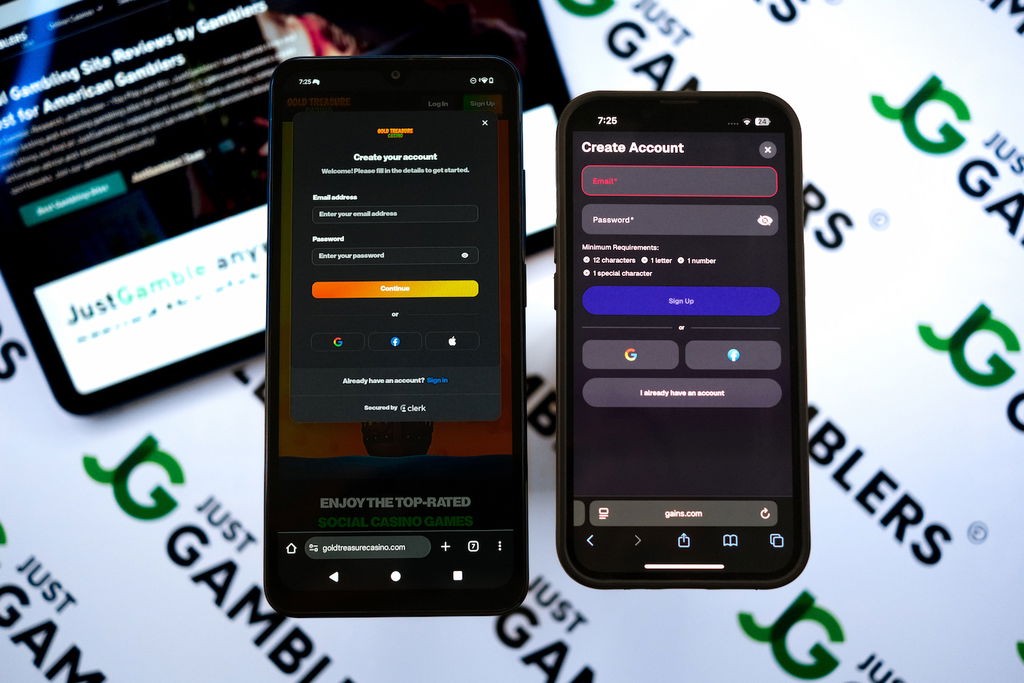 Photo of Gold Treasure Casino and Gains with respective registration page loaded on the screen.