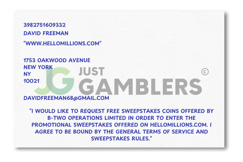 Graphic example of a Hello Millions mail-in request letter.