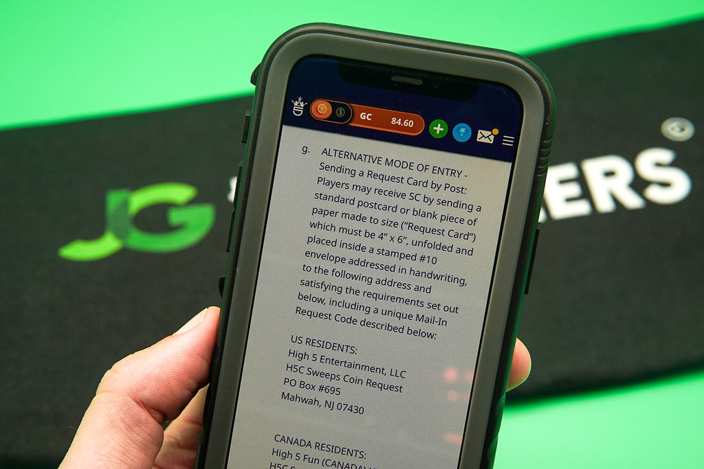 Photo of the High 5 Casino AMOE instructions displayed on an iPhone.