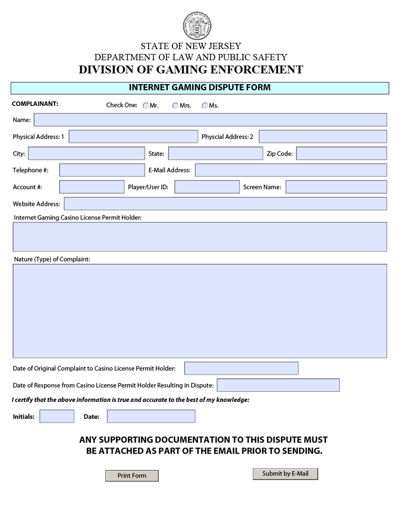 internet gaming dispute form state of new jersey