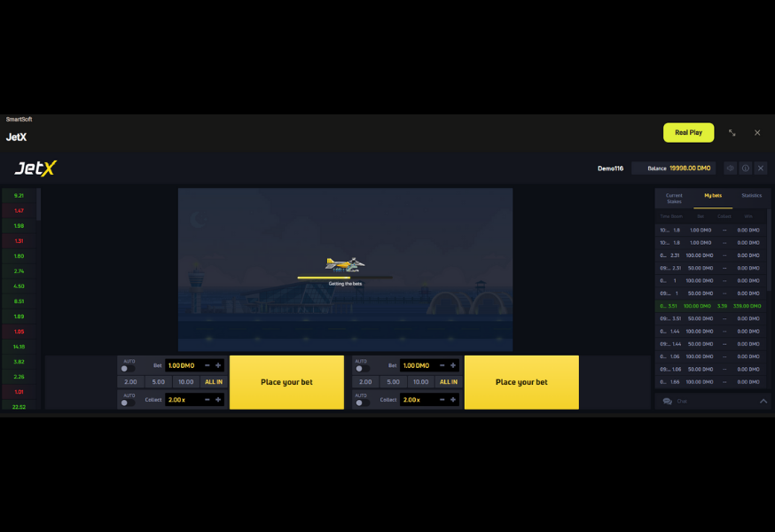 Interface de la version démo de Jetx montrant le jeu en action