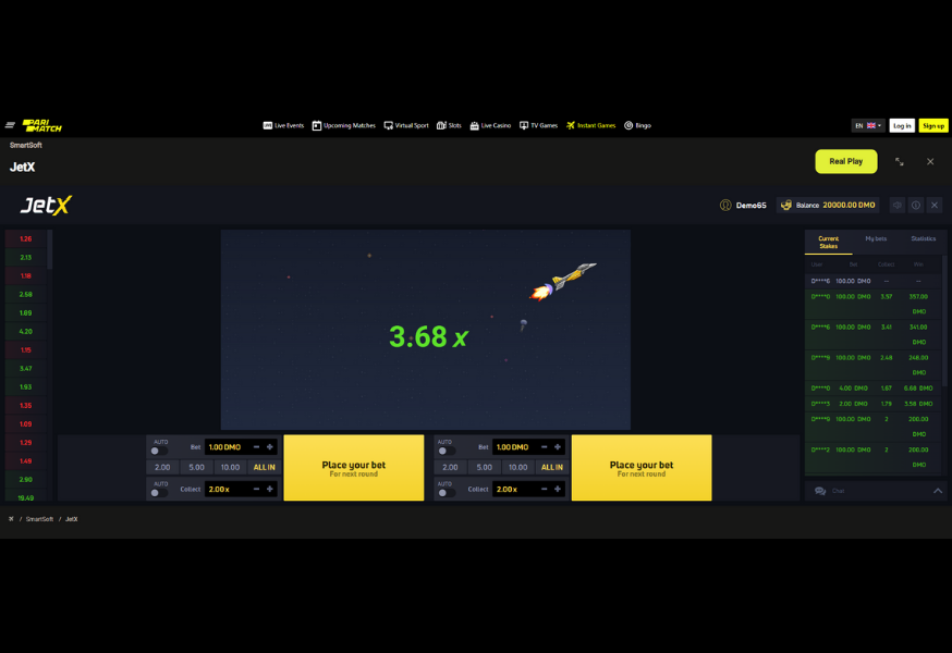 Interface du jeu JetX