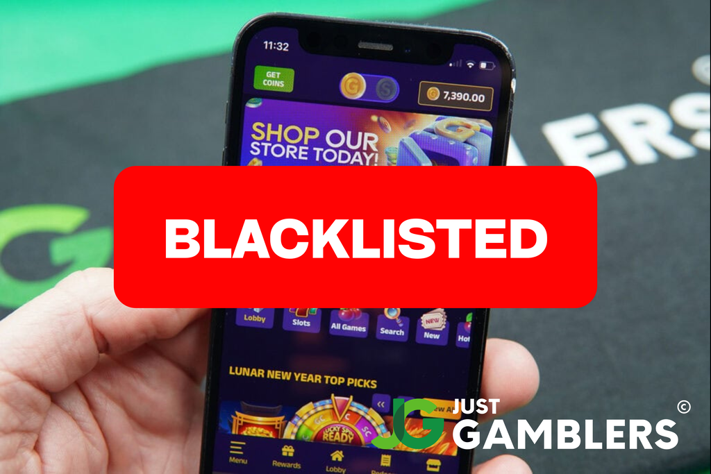 Photo of SweepSlots on an iPhone with a banner ‘Blacklisted’.