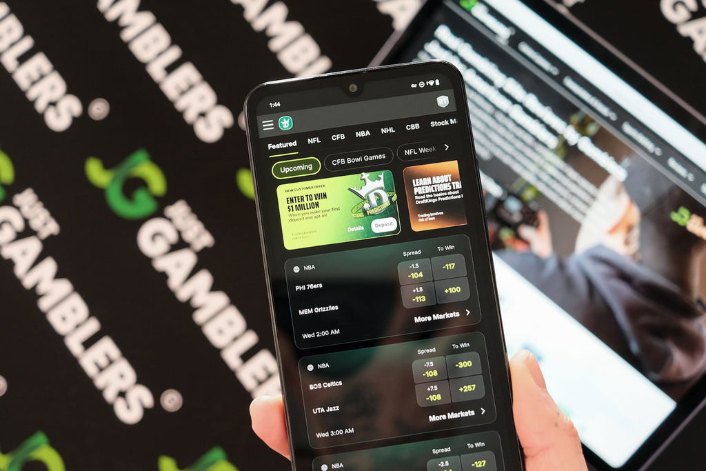 Photo of DraftKings new prediction market platform on an iPhone.