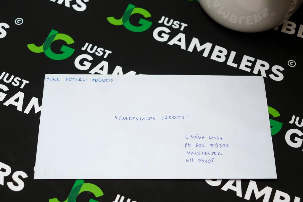 Photo of what you need to complete the Lavish Luck Slots mail-in request envelope.