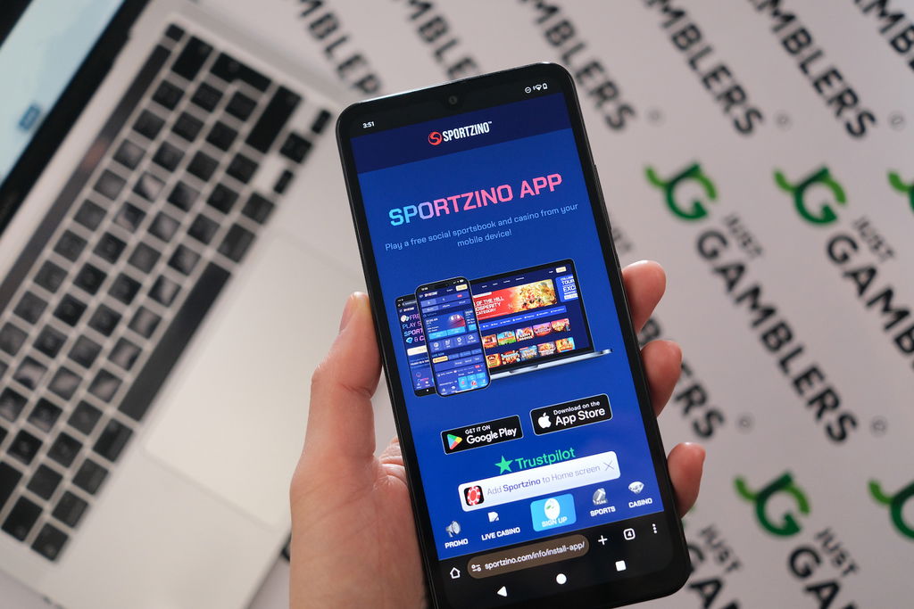 Photo of Android mobile device with Sportzino App loaded.