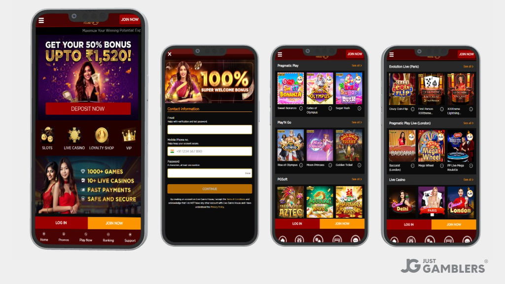 live casino house four screenshots