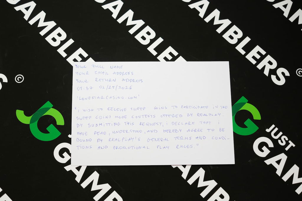 Photo of what you need to complete the LoneStar mail-in request postcard.