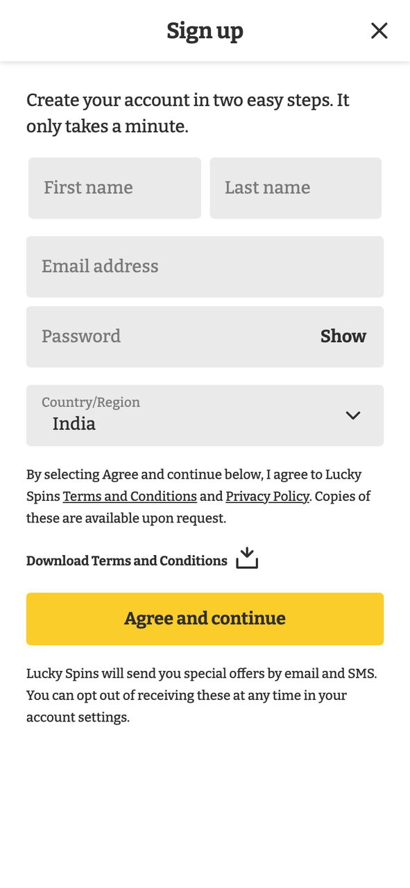 lucky spins india register mobile
