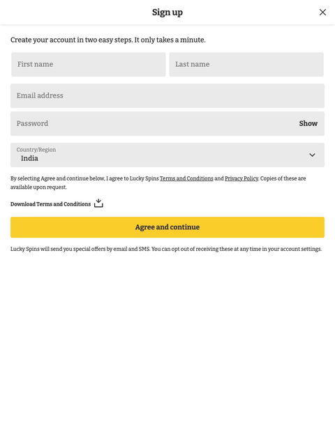 lucky spins india register tablet