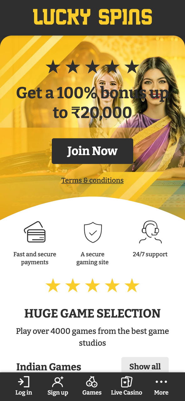 Luckyspins mobilapp visning