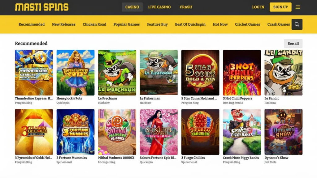 Masti Spins Casino Homepage